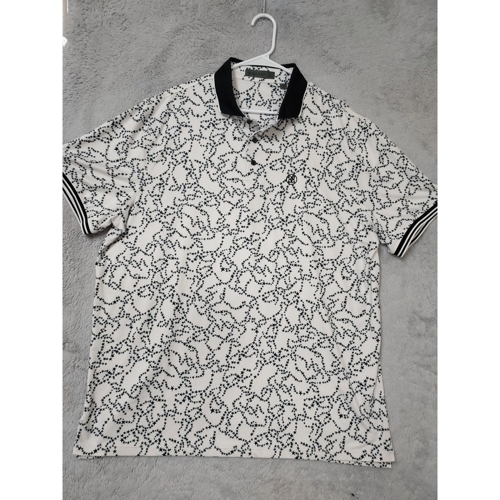 G FORE Polo Shirt Men XXL 2XL Golf Star Print Short Sleeve White Black Geometric - Picture 2 of 8
